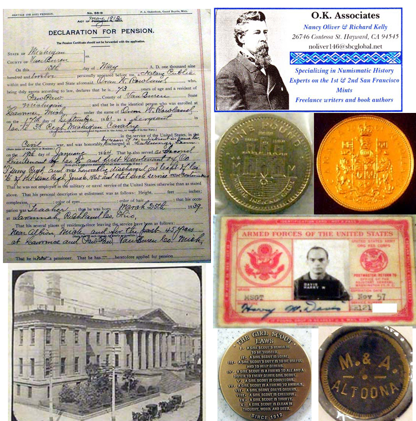 collage of assorted coin-related / collectible items