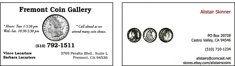 Fremont Coin Gallery, Alistair's Coins